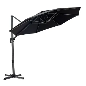 10' Black Polyester Round Tilt Cantilever Patio Umbrella – Stylish Shade for Modern Outdoor Spaces