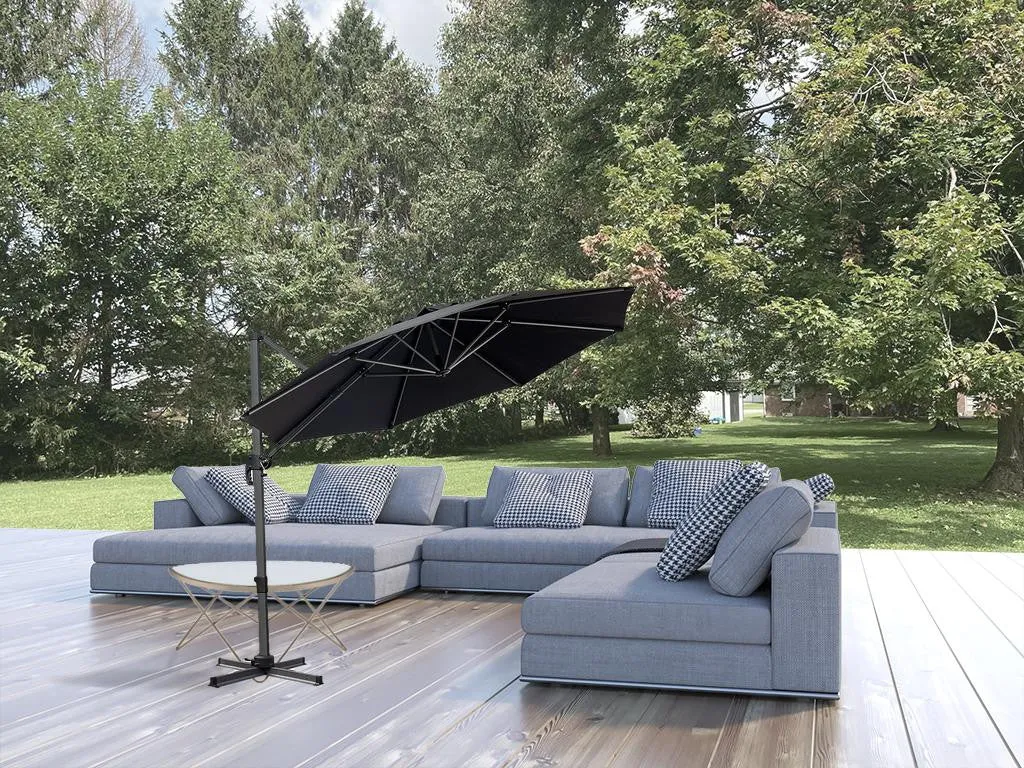 10' Black Polyester Round Tilt Cantilever Patio Umbrella – Stylish Shade for Modern Outdoor Spaces