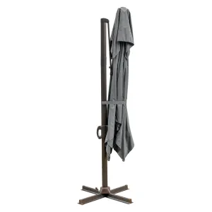10' Dark Gray Polyester Square Tilt Cantilever Patio Umbrella with Easy Crank Lift Stand