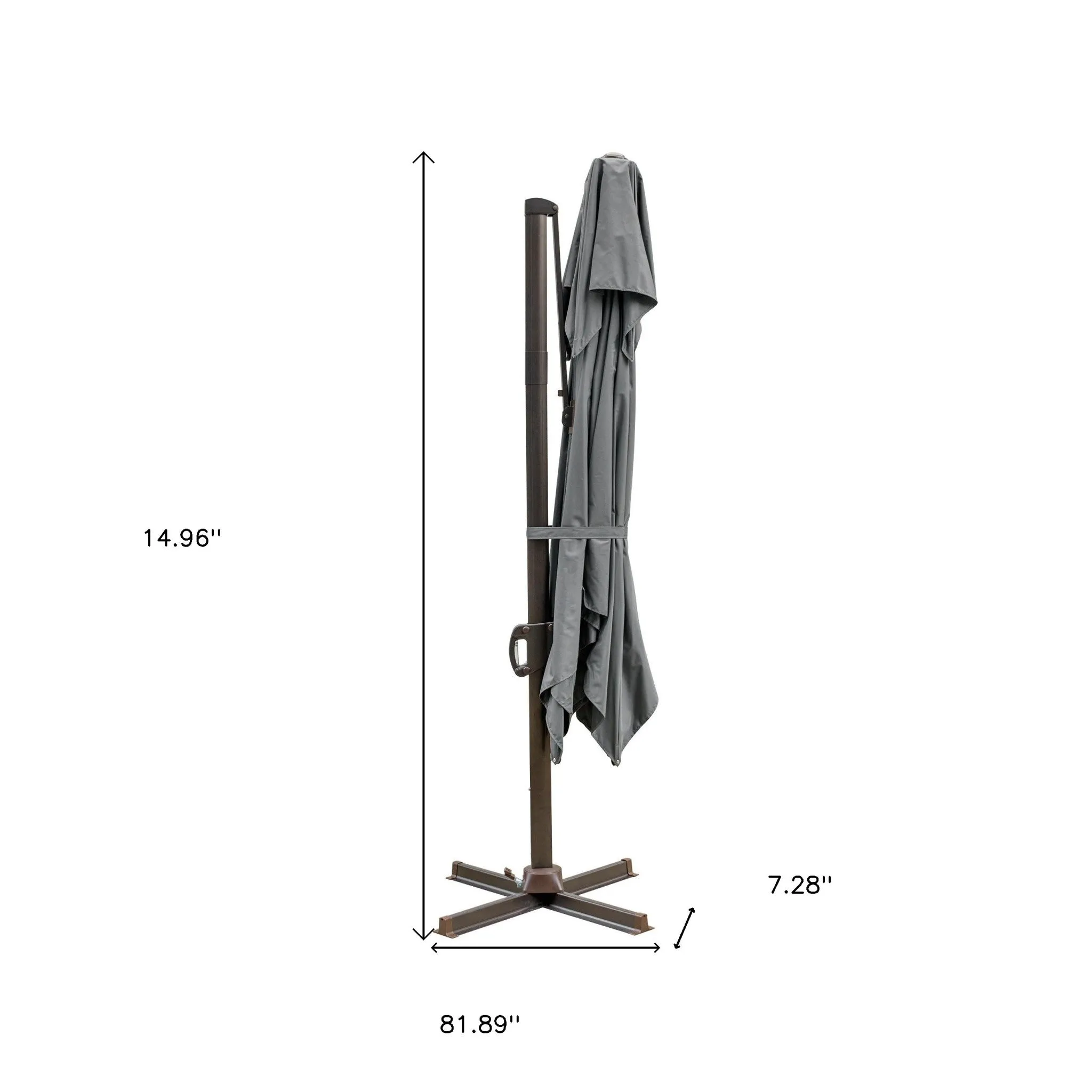 10' Dark Gray Polyester Square Tilt Cantilever Patio Umbrella with Easy Crank Lift Stand