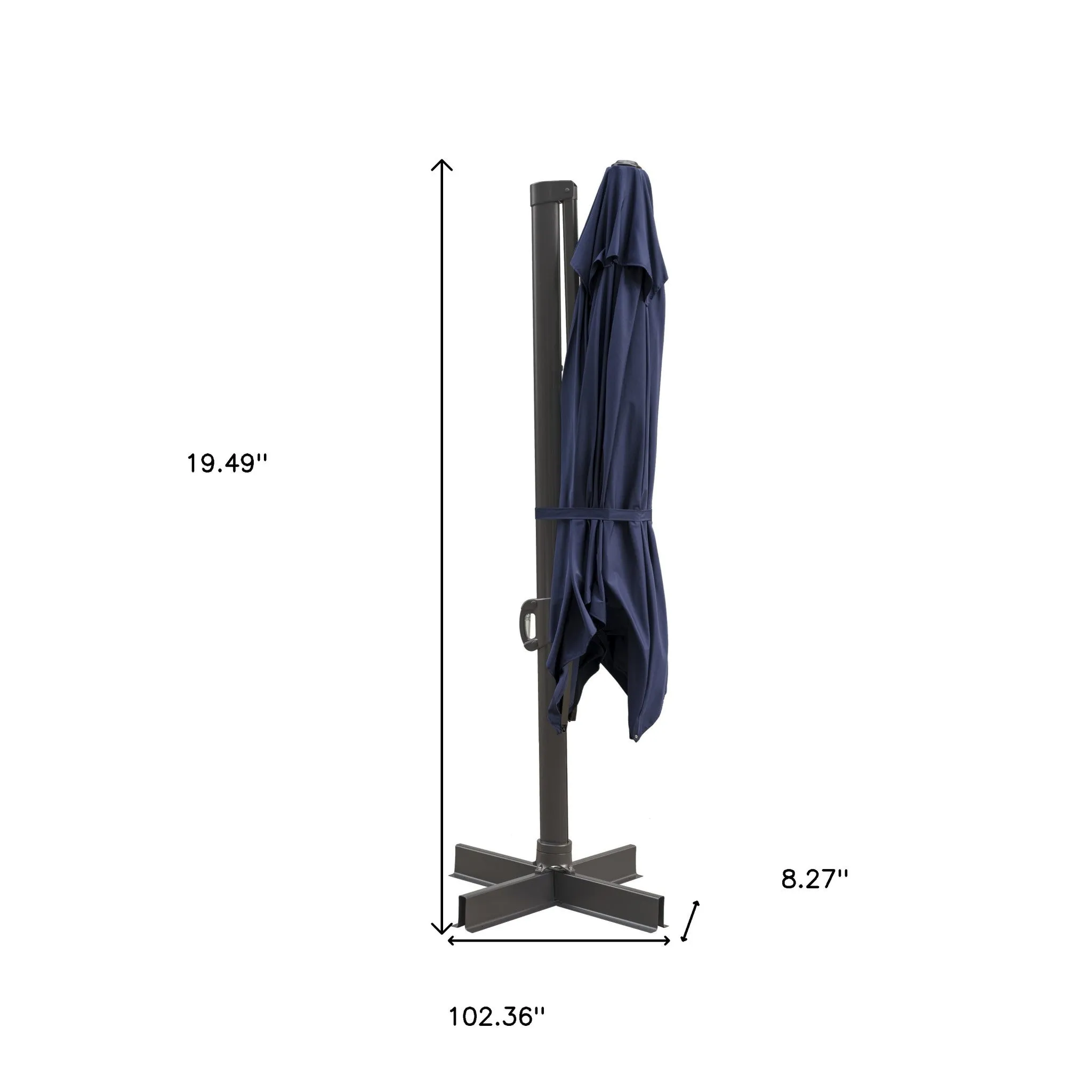 10' Navy Blue Polyester Square Tilt Cantilever Patio Umbrella with Easy Crank Stand for Shade