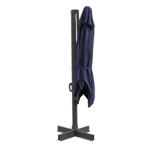 10' Navy Blue Polyester Square Tilt Cantilever Patio Umbrella with Easy Crank Stand for Shade