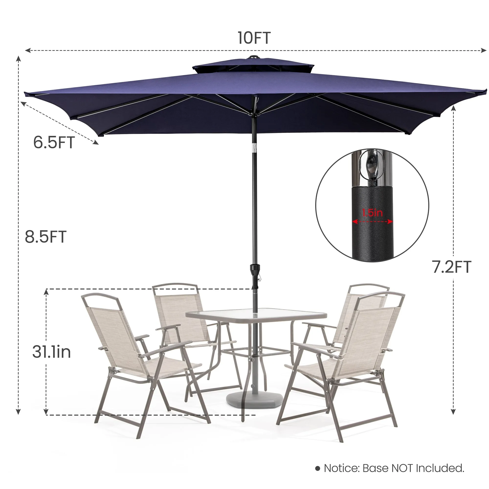 10' Navy Polyester Rectangular Tilt Market Umbrella with Stand – Stylish, Durable, Perfect for Outdoors!