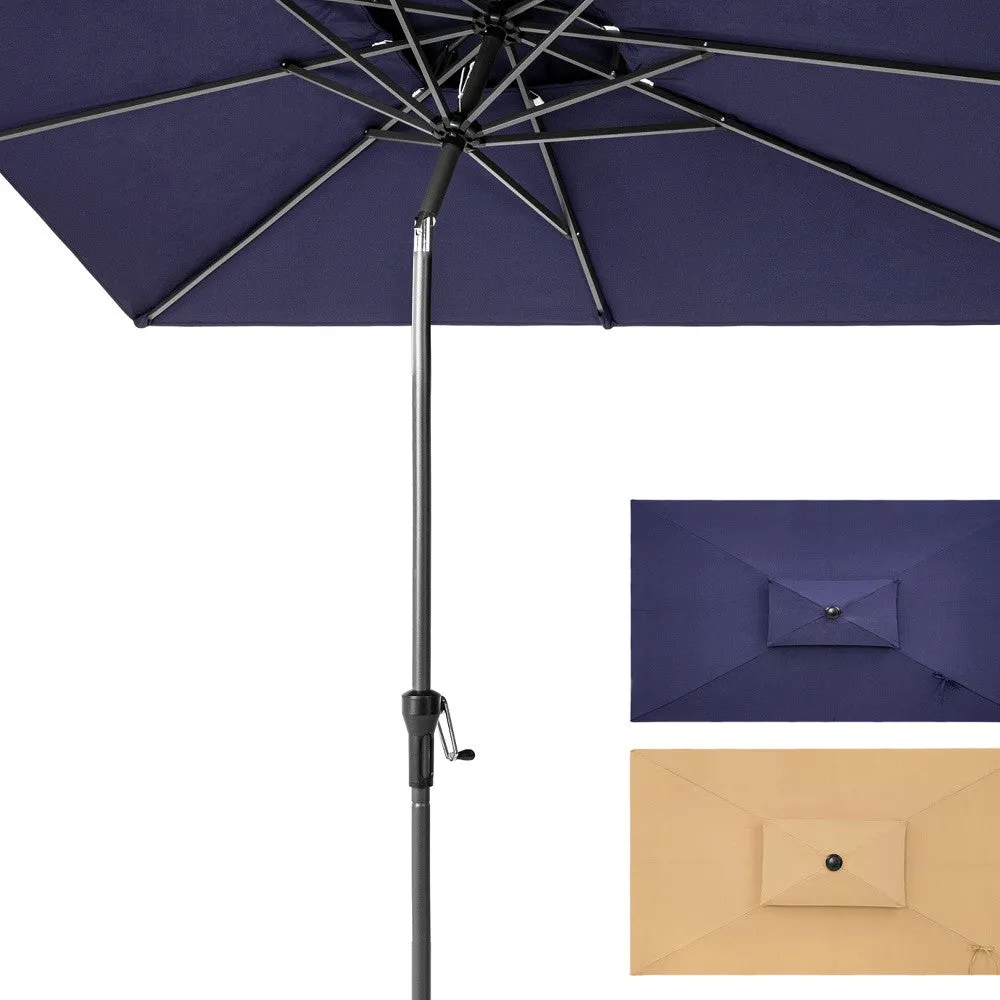 10' Navy Polyester Rectangular Tilt Market Umbrella with Stand – Stylish, Durable, Perfect for Outdoors!