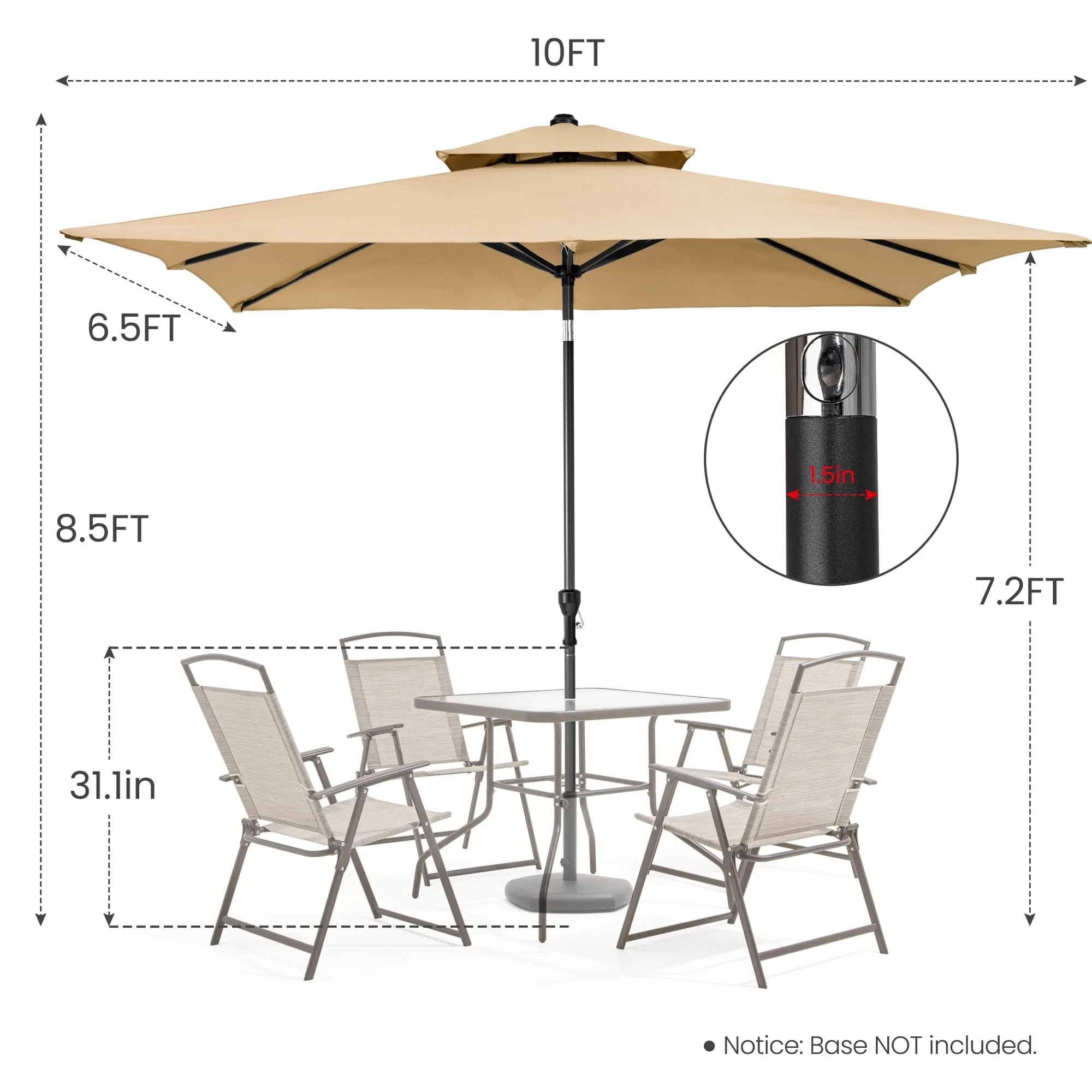 10' Tan Polyester Rectangular Tilt Market Patio Umbrella - Durable Shade Solution for Outdoor Fun!