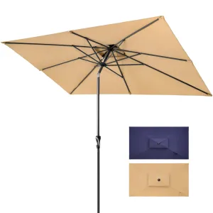 10' Tan Polyester Rectangular Tilt Market Patio Umbrella - Durable Shade Solution for Outdoor Fun!