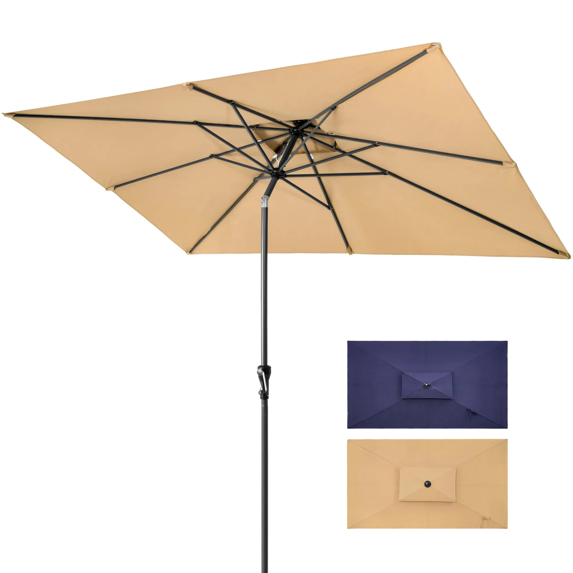 10' Tan Polyester Rectangular Tilt Market Patio Umbrella - Durable Shade Solution for Outdoor Fun!