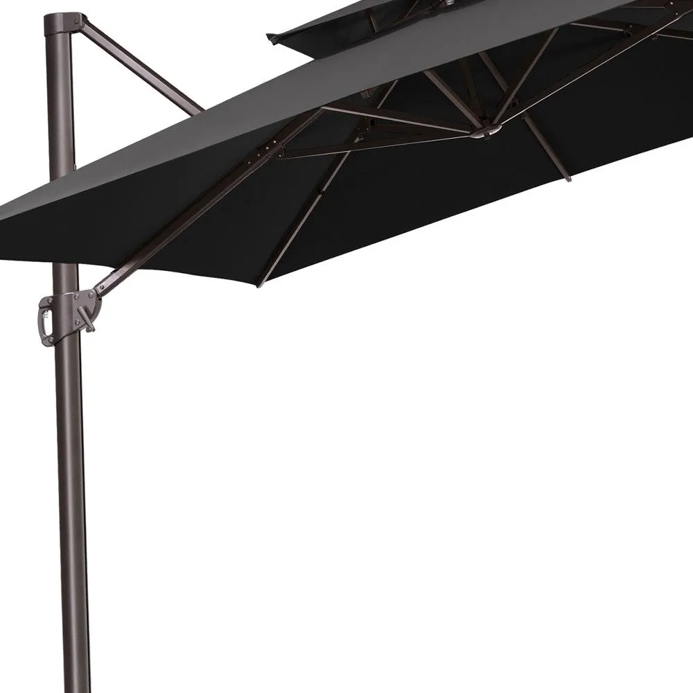 11' Black Polyester Square Tilt Cantilever Umbrella with Stand - Stylish Shade for Outdoor Relaxation