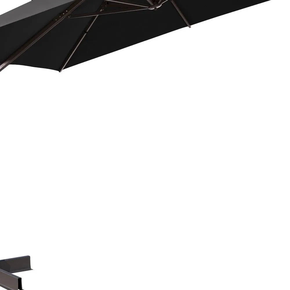 11' Black Polyester Square Tilt Cantilever Umbrella with Stand - Stylish Shade for Outdoor Relaxation