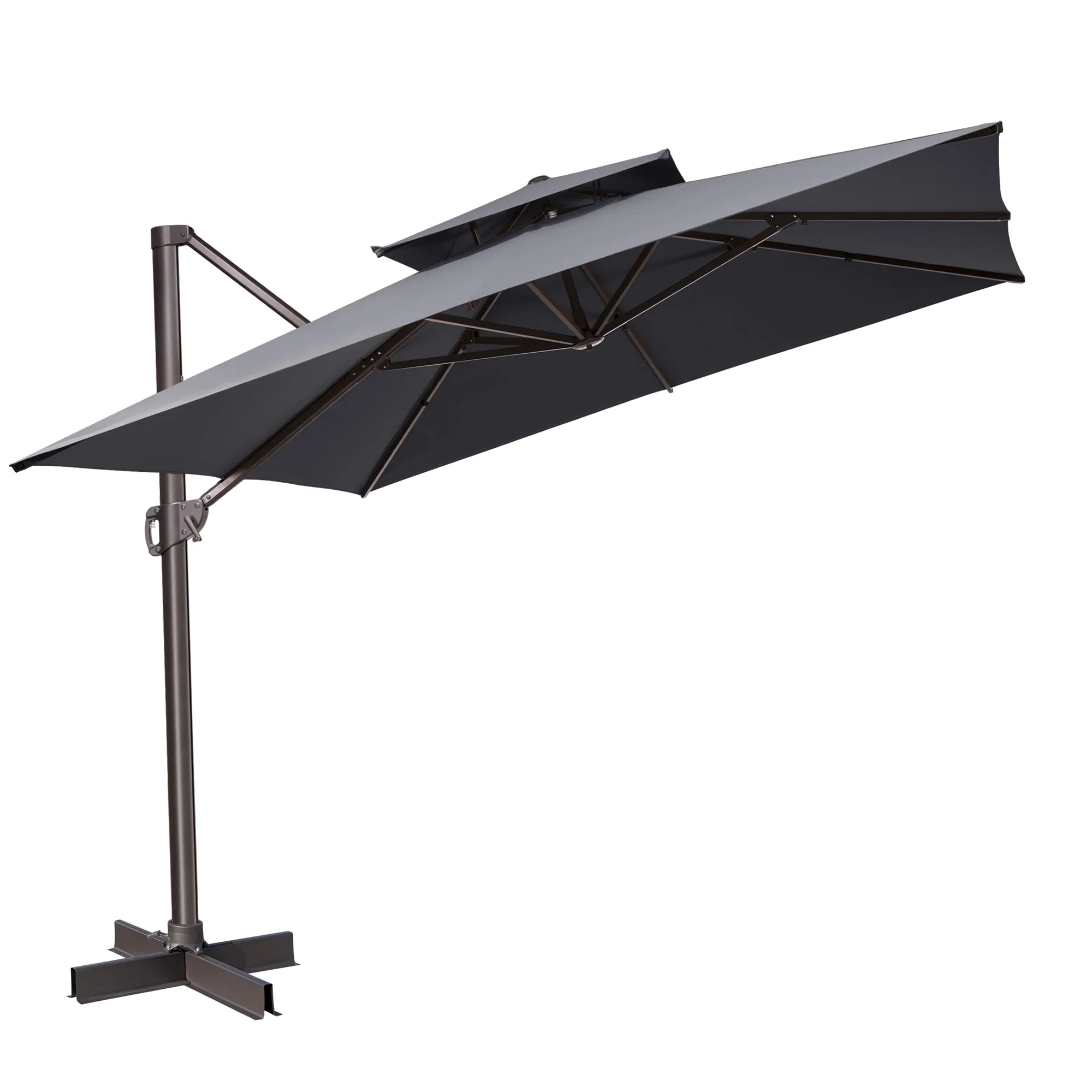 11' Dark Gray Polyester Square Tilt Cantilever Patio Umbrella with Stand - Stylish, Durable Shade Solutions!