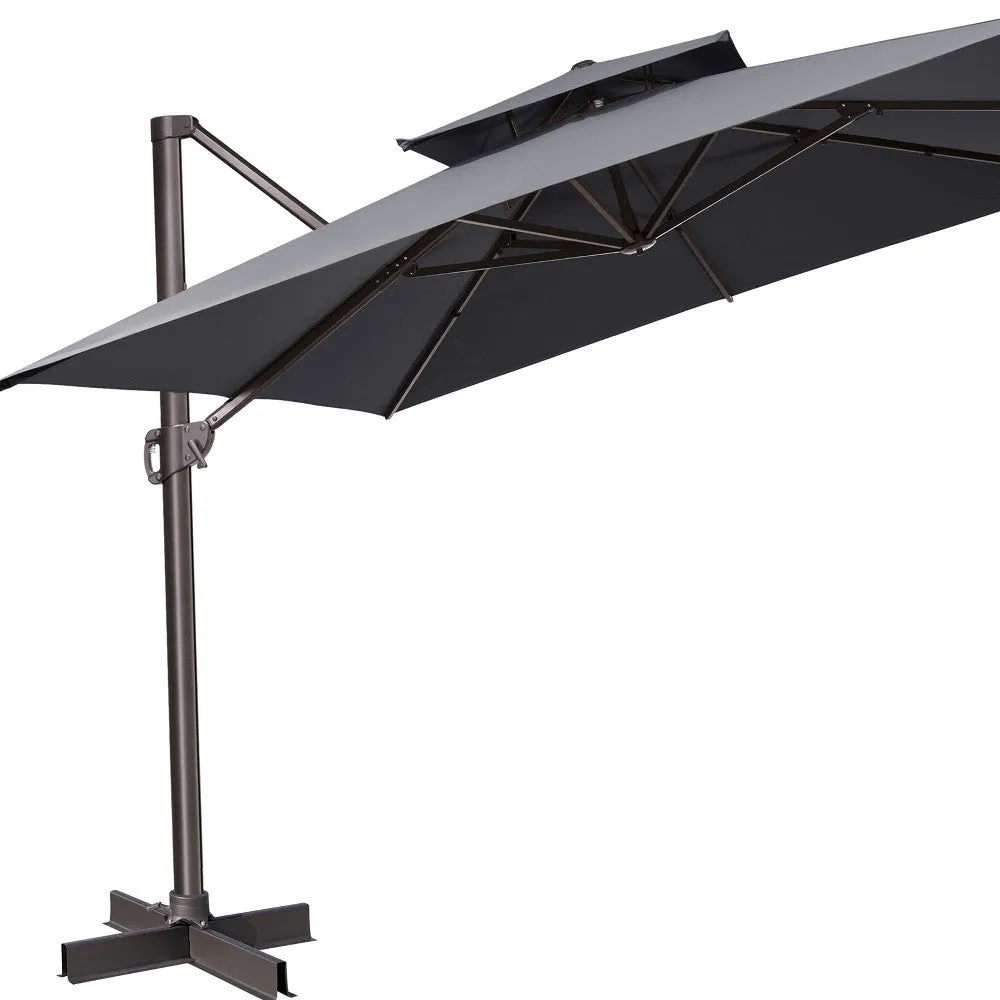 11' Dark Gray Polyester Square Tilt Cantilever Patio Umbrella with Stand - Stylish, Durable Shade Solutions!