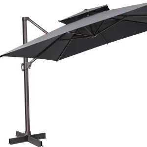 11' Dark Gray Polyester Square Tilt Cantilever Patio Umbrella with Stand - Stylish, Durable Shade Solutions!