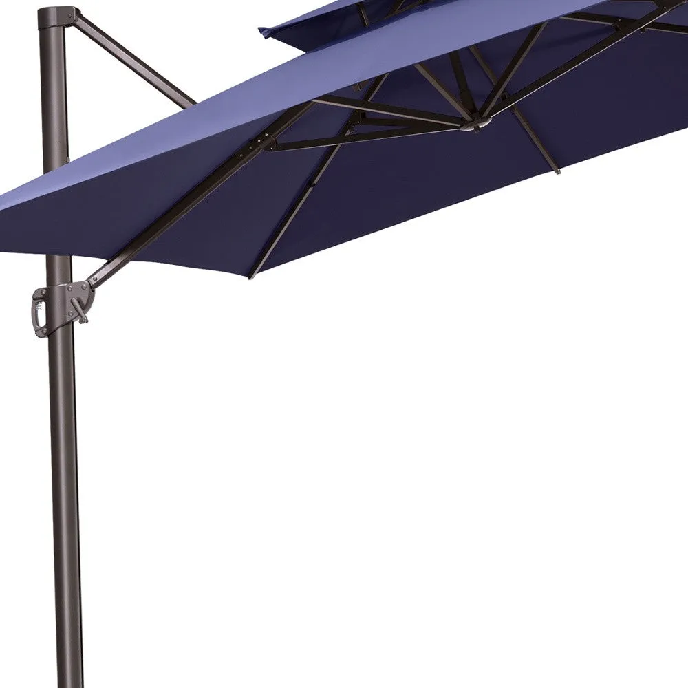 11' Navy Blue Polyester Square Tilt Cantilever Patio Umbrella with Stand - Stylish Outdoor Shade Solution