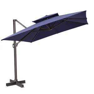 11' Navy Blue Polyester Square Tilt Cantilever Patio Umbrella with Stand - Stylish Outdoor Shade Solution