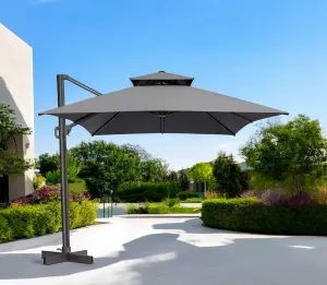 113" Dark Gray Cantilever Patio Umbrella with Stand - Stylish, Weather-Resistant Shade for Outdoors