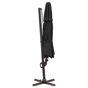 11.5' Black Polyester Round Tilt Cantilever Patio Umbrella - Stylish Shade for Outdoor Bliss!