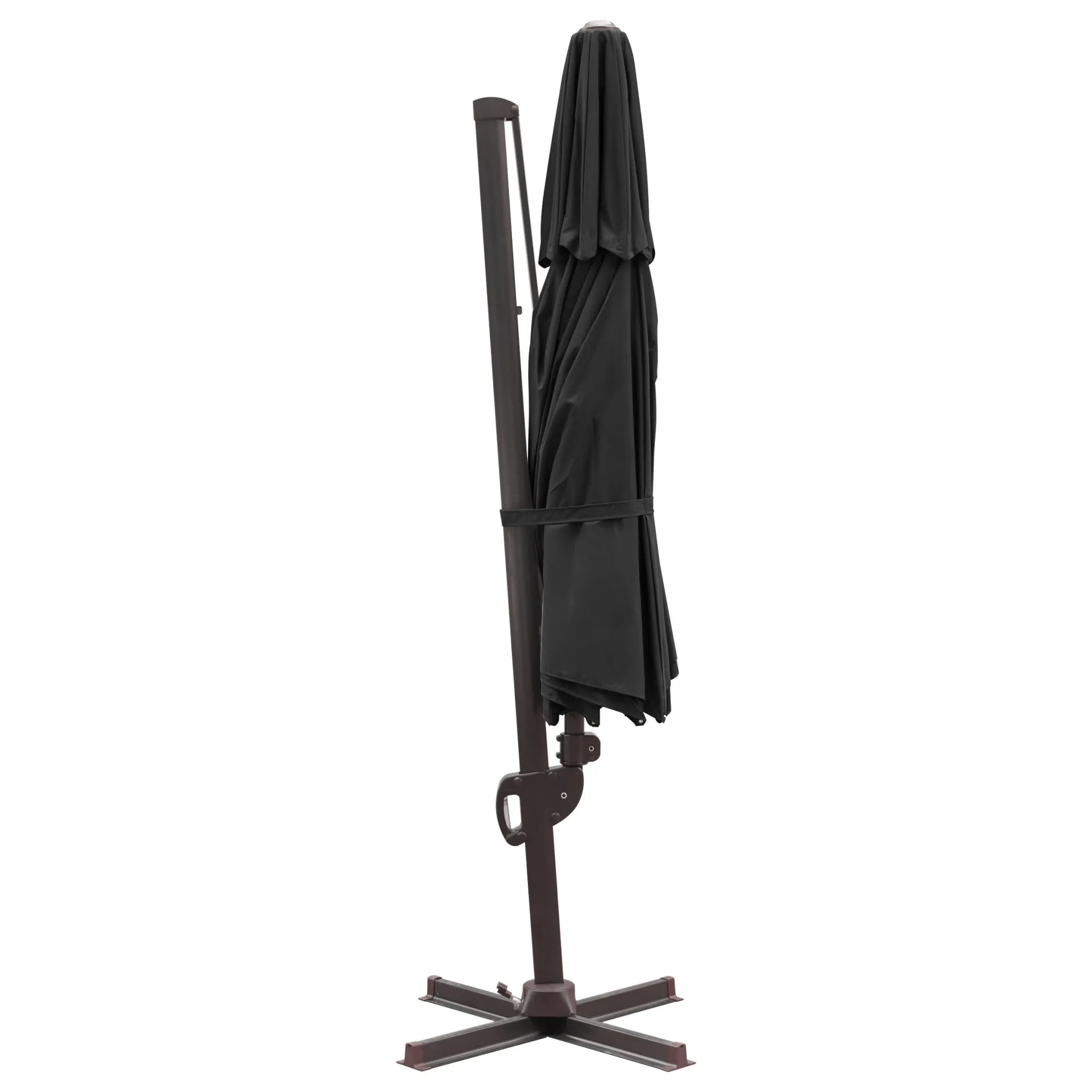 11.5' Black Polyester Round Tilt Cantilever Patio Umbrella - Stylish Shade for Outdoor Bliss!