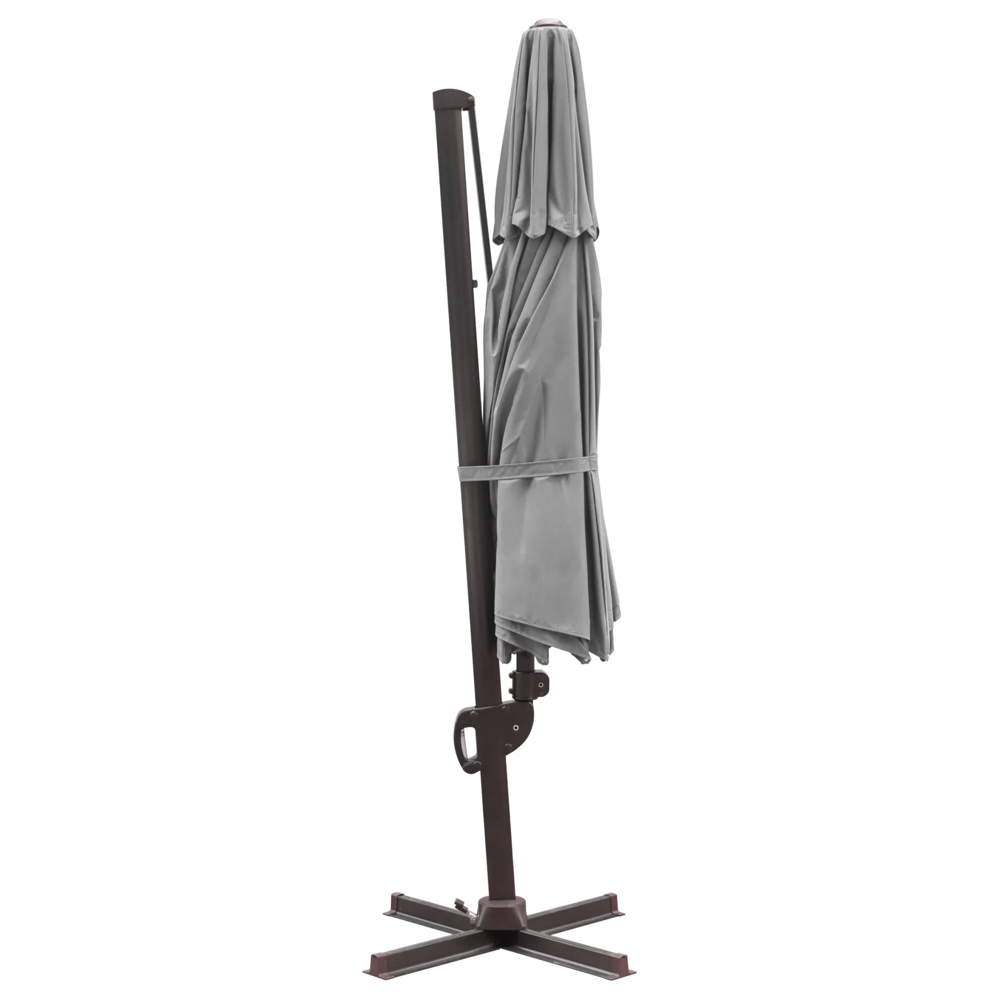 11.5' Dark Gray Polyester Round Tilt Cantilever Patio Umbrella with Stand for Outdoor Style