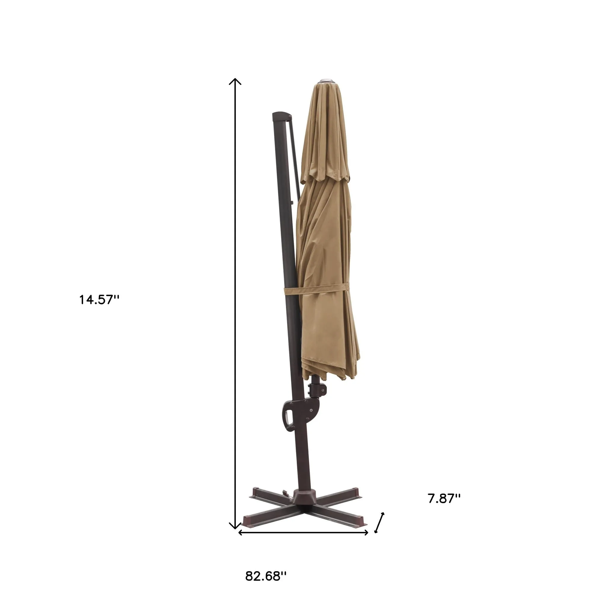 11.5' Tan Polyester Round Patio Umbrella with Stand - Stylish Shade for Outdoor Elegance