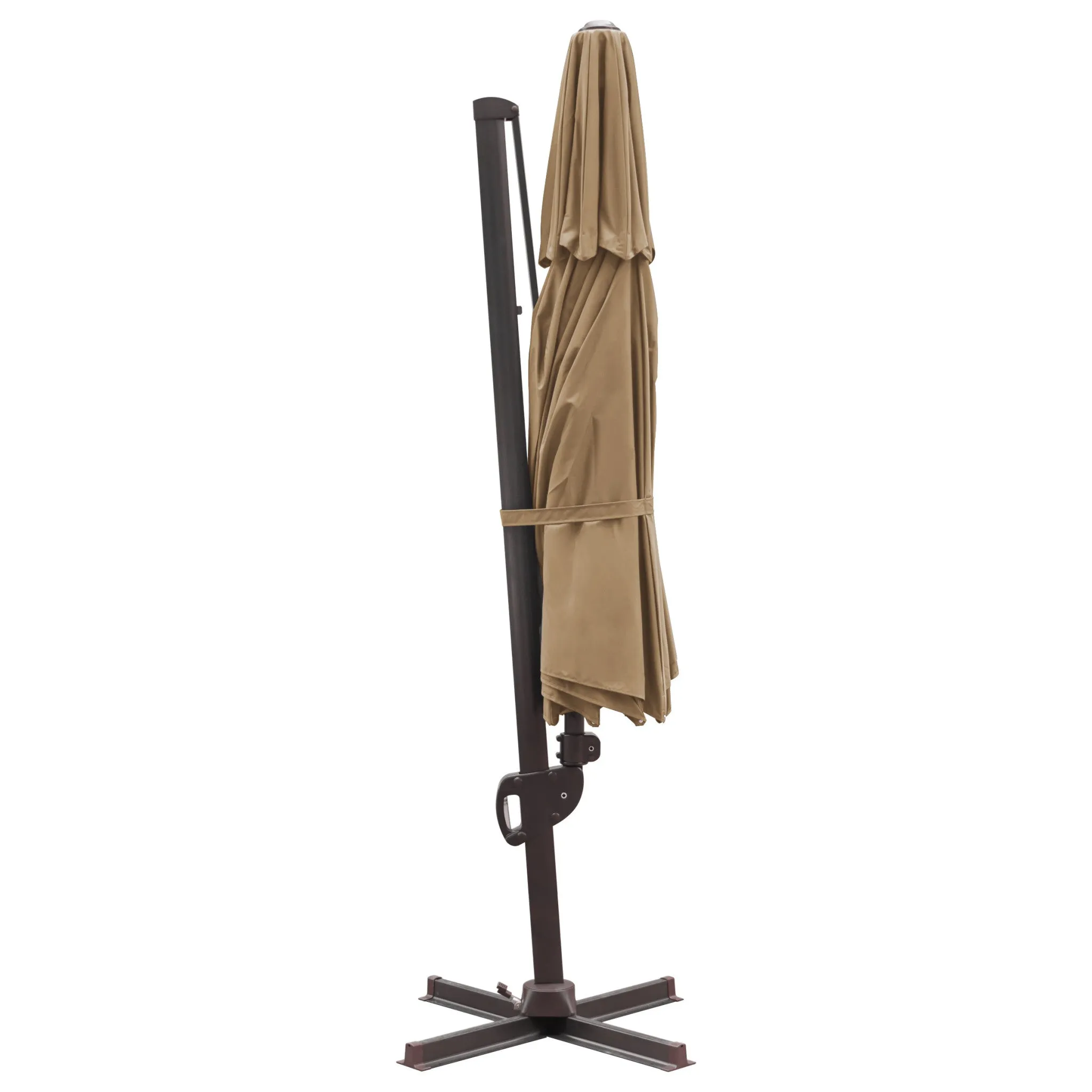 11.5' Tan Polyester Round Patio Umbrella with Stand - Stylish Shade for Outdoor Elegance