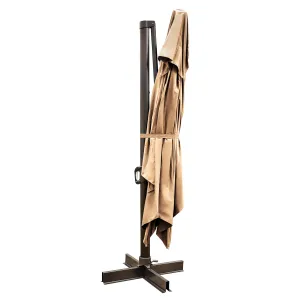 13' Tan Polyester Rectangular Cantilever Umbrella with Stand – Stylish Shade for Outdoor Spaces