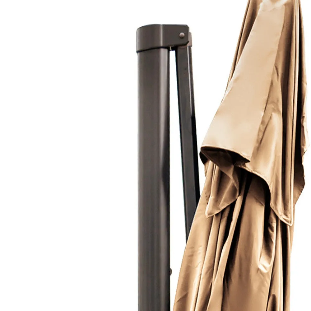13' Tan Polyester Rectangular Cantilever Umbrella with Stand – Stylish Shade for Outdoor Spaces