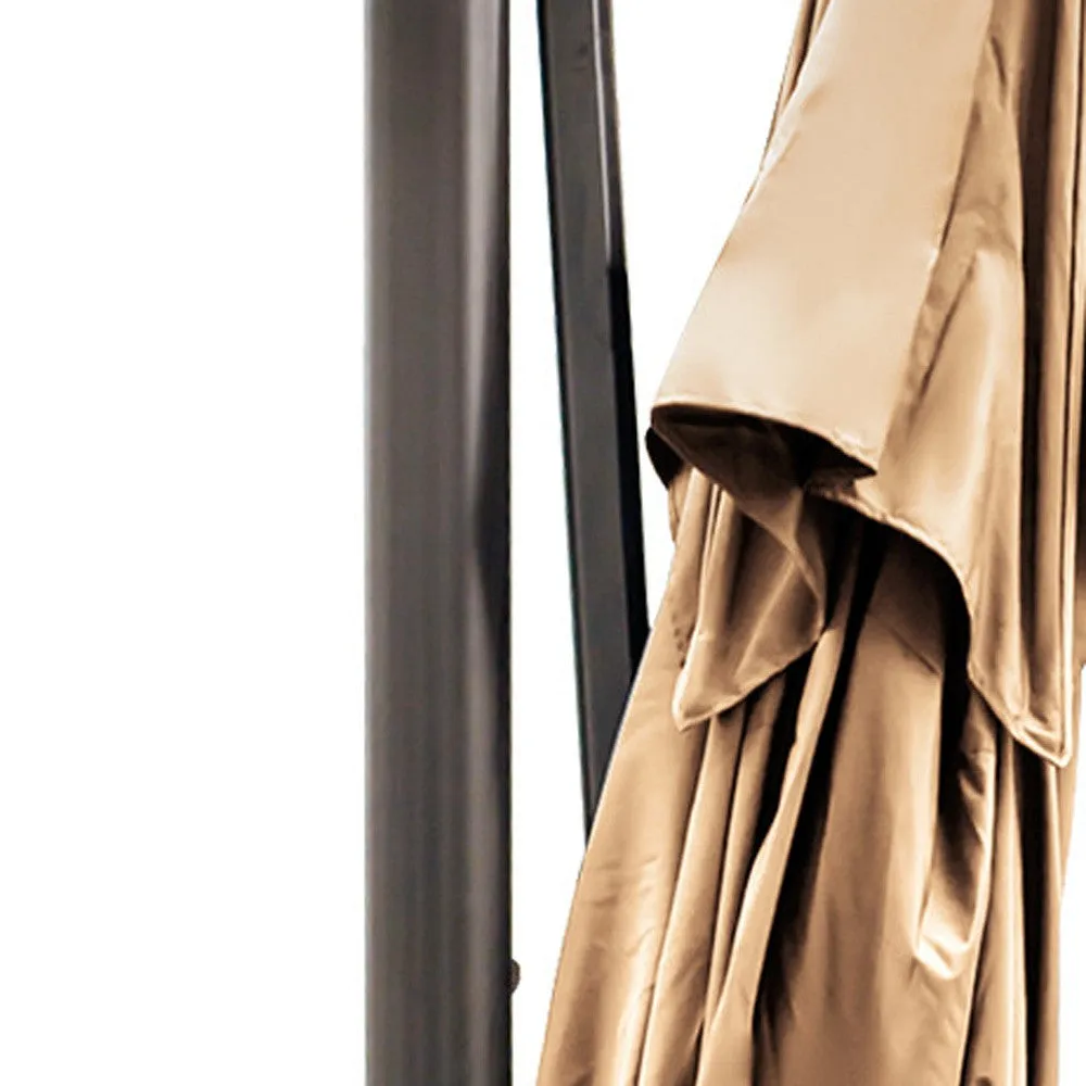 13' Tan Polyester Rectangular Cantilever Umbrella with Stand – Stylish Shade for Outdoor Spaces