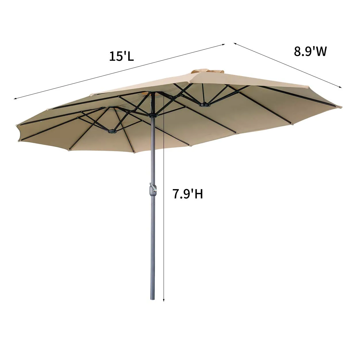 15x9ft Double-Sided Patio Umbrella, Large Market Sunbrella Table Umbrellas with Crank Air Vents (Beige)