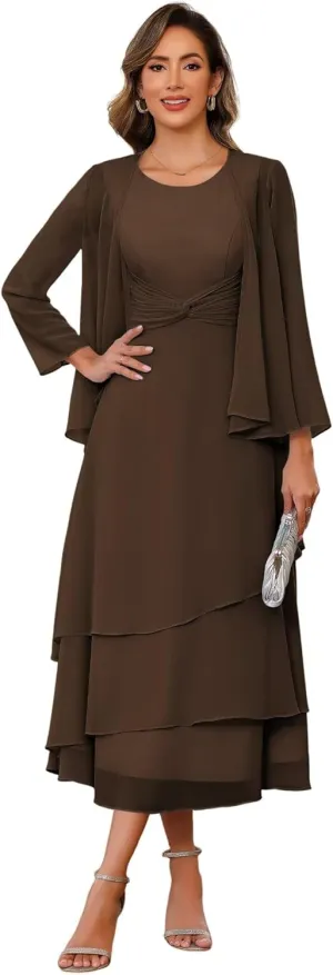 2 Piece Mother of The Bride Dresses with Jacket 2025 Chiffon Formal Evening Gown Hi008
