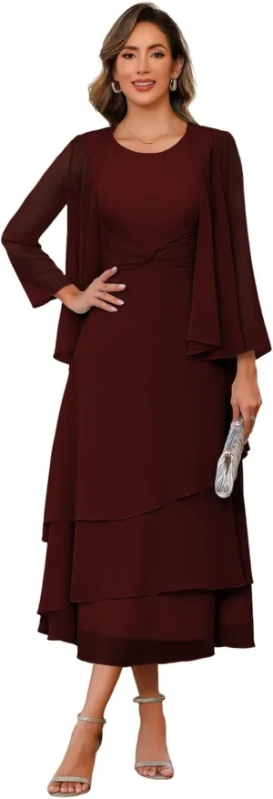2 Piece Mother of The Bride Dresses with Jacket 2025 Chiffon Formal Evening Gown Hi008