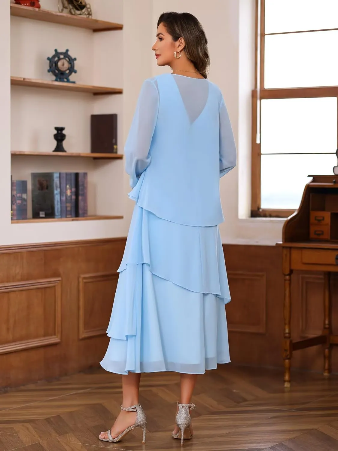 2 Piece Mother of The Bride Dresses with Jacket 2025 Chiffon Formal Evening Gown Hi008