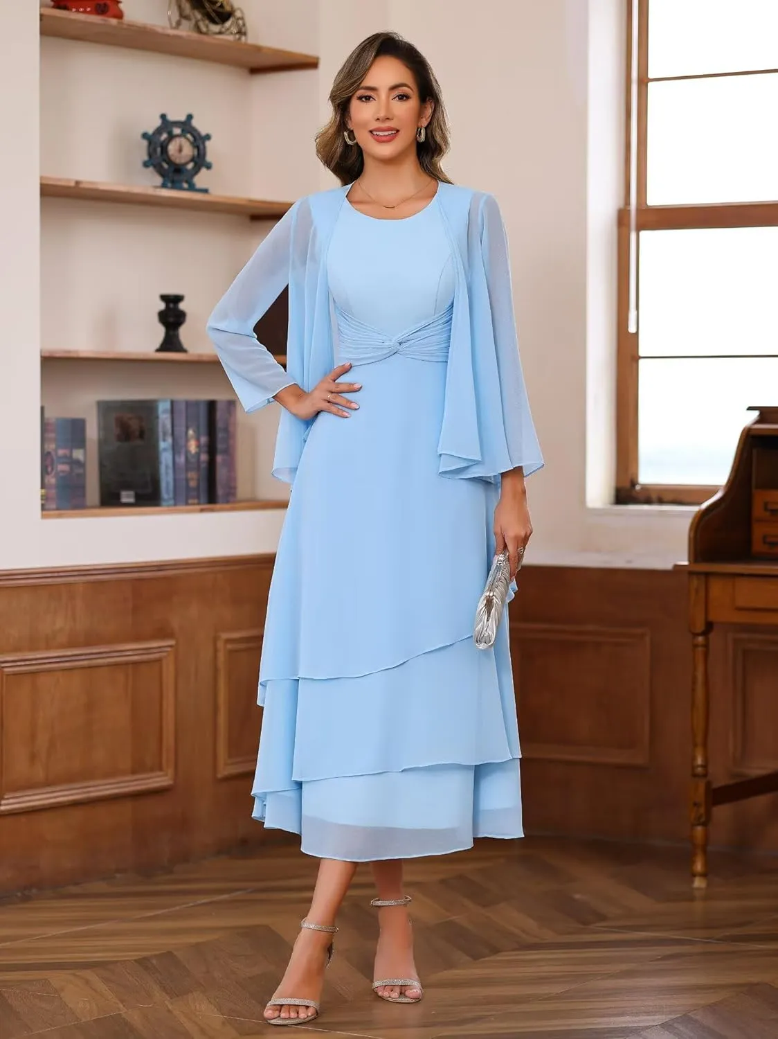 2 Piece Mother of The Bride Dresses with Jacket 2025 Chiffon Formal Evening Gown Hi008