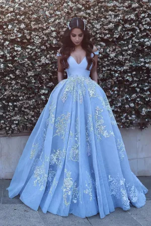 2024 Ball Gown Off The Shoulder Prom Dresses Tulle With Appliques