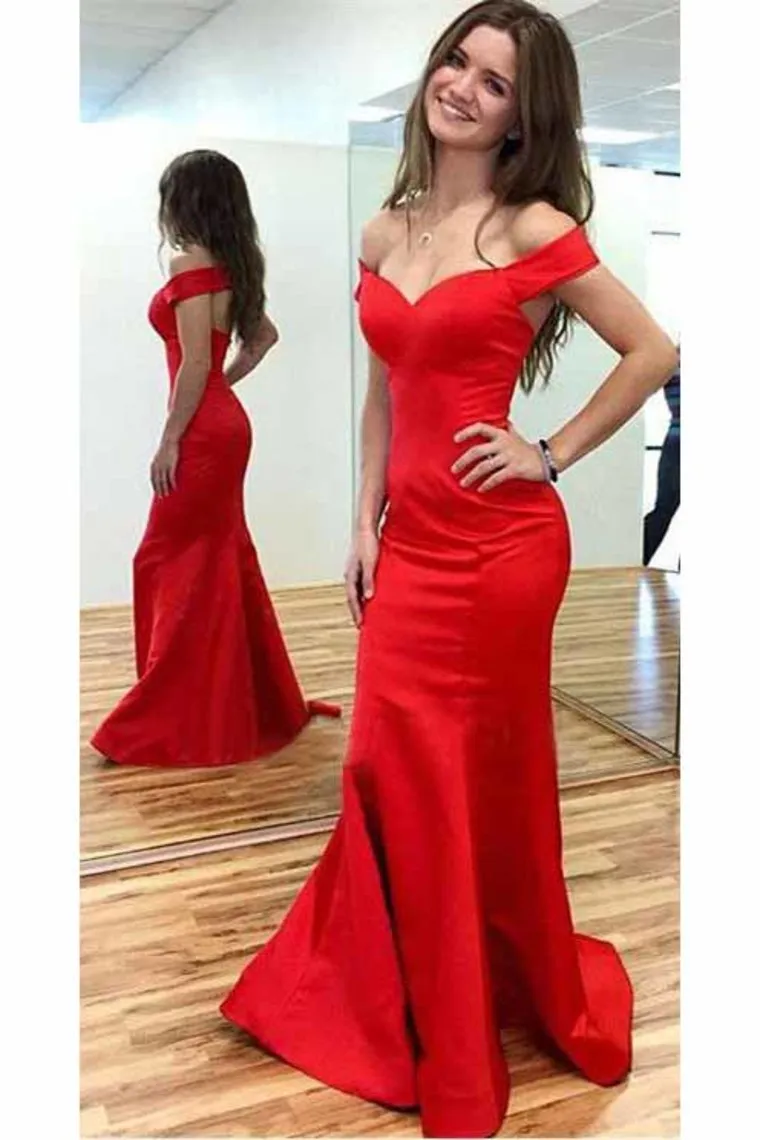 2024 Evening Dresses Off The Shoulder Satin Open Back Sweep Train Mermaid