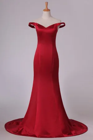 2024 Evening Dresses Satin Off The Shoulder Mermaid Sweep PK48QNJ5