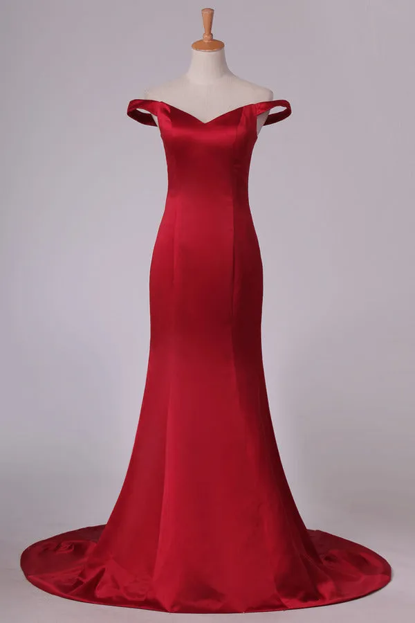 2024 Evening Dresses Satin Off The Shoulder Mermaid Sweep PK48QNJ5