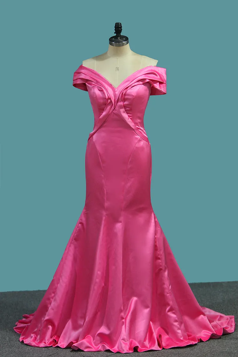 2024 Mermaid Satin Off The Shoulder Sweep Train Evening Dresses