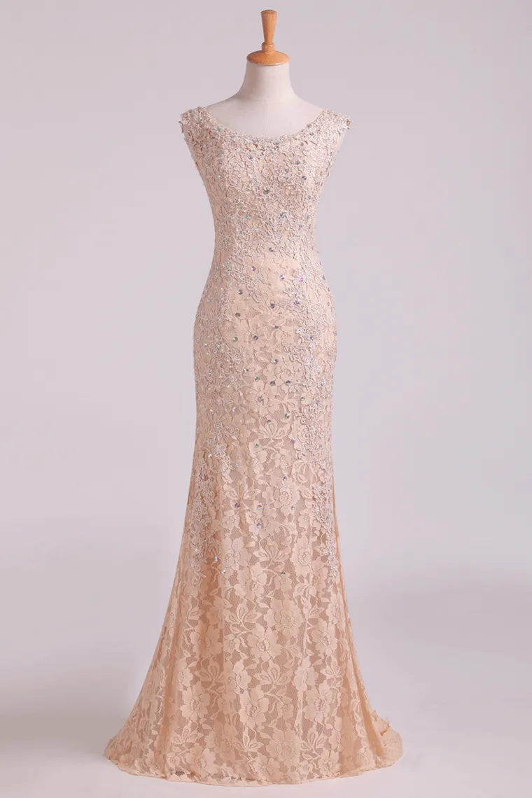 2024 New Arrival Off The Shoulder Evening Dresses Lace With Applique & Beads