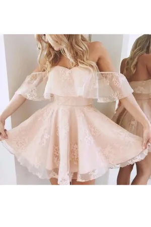 2024 Off The Shoulder A Line Homecoming Dresses Lace Short/Mini