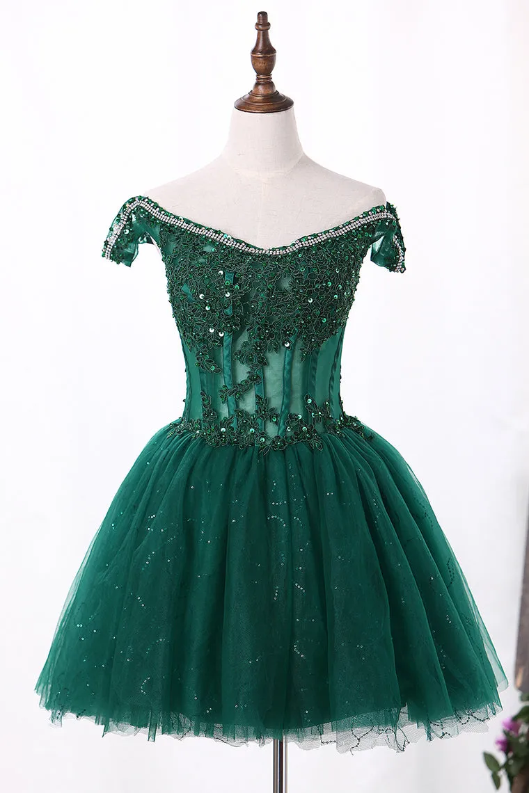 2024 Off The Shoulder A Line Tulle Homecoming Dresses With Applique