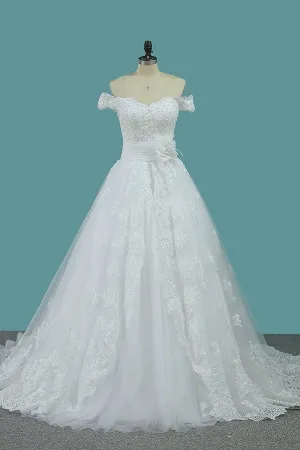 2024 Off The Shoulder A Line Tulle Wedding Dresses P5P3HRLA