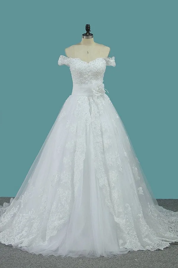 2024 Off The Shoulder A Line Tulle Wedding Dresses P5P3HRLA