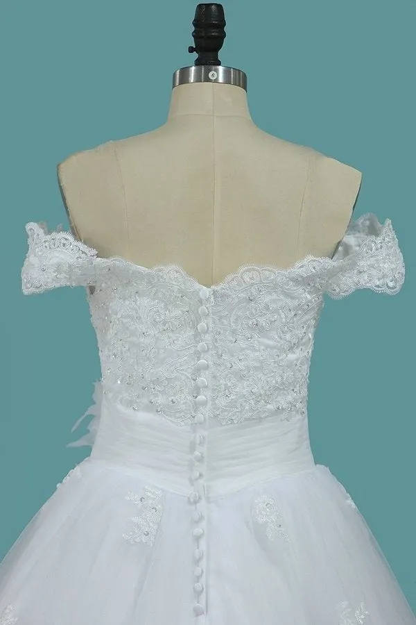 2024 Off The Shoulder A Line Tulle Wedding Dresses P5P3HRLA