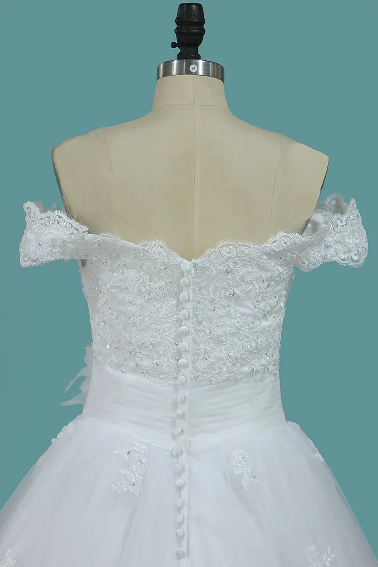 2024 Off The Shoulder A Line Tulle Wedding Dresses With Applique