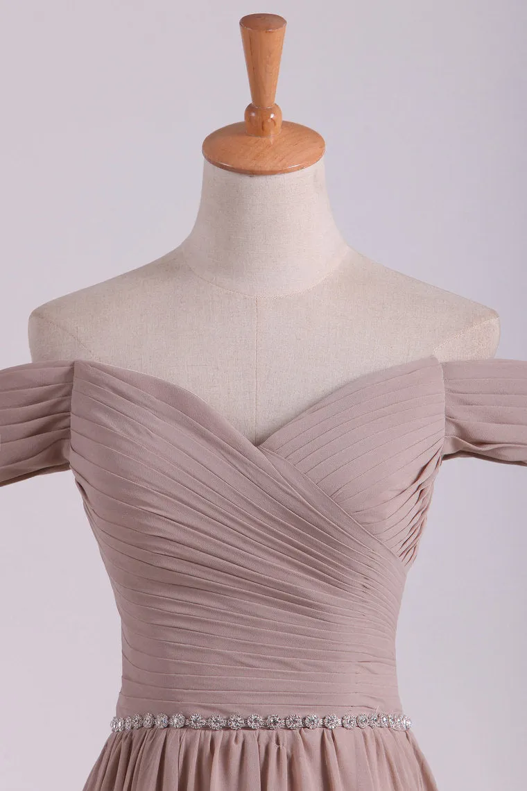 2024 Off The Shoulder Bridesmaid Dresses A-Line Tea Length Chiffon
