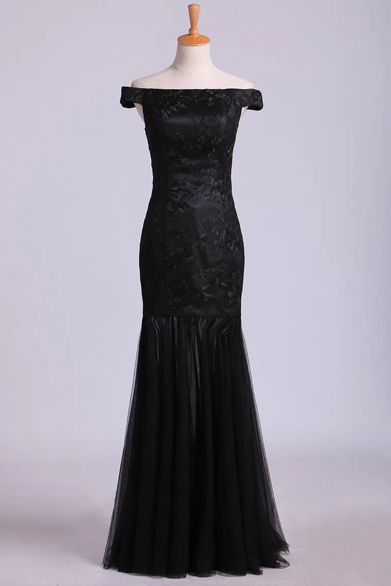 2024 Off The Shoulder Evening Dresses Trumpet With Applique Lace & Tulle
