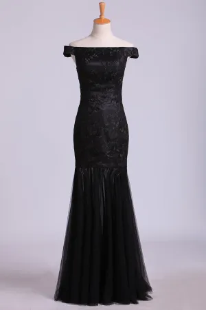 2024 Off The Shoulder Evening Dresses Trumpet With Applique Lace & Tulle