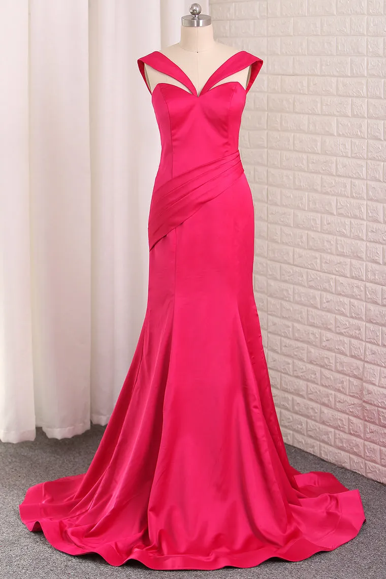 2024 Off The Shoulder Mermaid Evening Dresses Stretch Satin Sweep Train