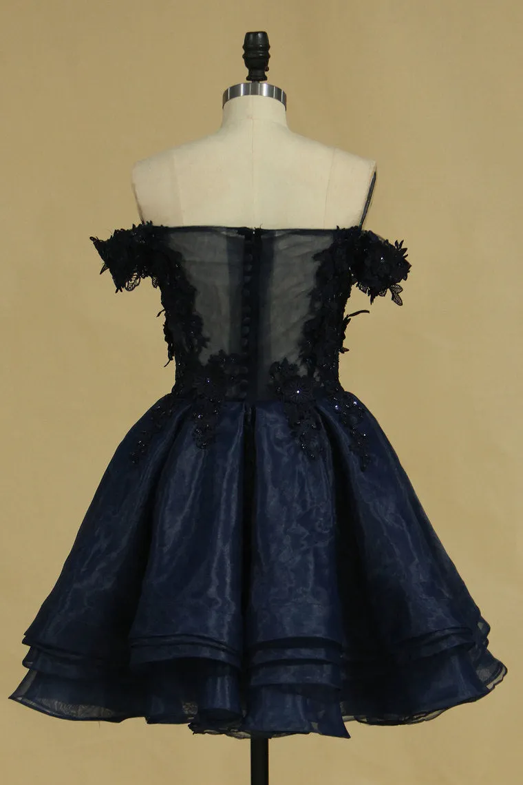 2024 Organza Off The Shoulder A Line Homecoming Dresses With Applique