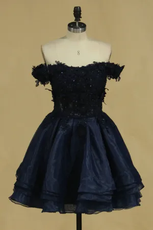 2024 Organza Off The Shoulder A Line Homecoming Dresses With Applique